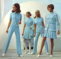 Blue 60s ----oh my yes! haha 60s Fashion Trends, 1970 Fashion, Fashion 1970s, 60s 70s Fashion, Anna Campbell, 60s And 70s Fashion, 70s Inspired Fashion, Seventies Fashion, 70’s Fashion