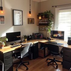 Professional Corporate Stock Photos: Work From Home Masculine Home Office Ideas Small Space, Personal Office Interior Design, 2 Person Desk Home Office, Gamer Office Ideas, Double Desk Home Office, Suburban Furniture, Dream Home Office, Double Desk, Men Office