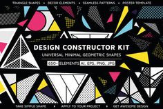 the design constructor kit includes geometric shapes, triangles, and other graphic elements to make it