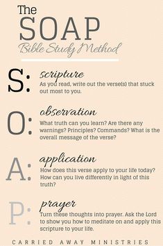 the soap bible study method is shown in black and white, with text above it