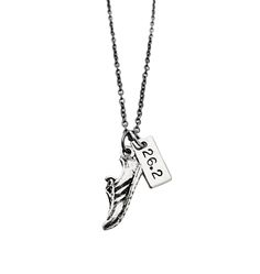 The Run Home's RUN Distance Necklace features a 3/4 inch pewter running shoe and a hand hammered 1/2 inch long nickel silver pendant hand stamped with 5K, 10K, 13.1, 26.2 or XC on an 18 inch gunmetal chain. Need a Distance not listed or a Custom Name, Date or Race? Please choose OTHER LEAVING NOTE and leave me a note at checkout letting me know exactly what you would like me to hand stamp for you! Looking to add an additional Race Distance Pendant to your necklace? Additional Pendants available Runners Jewelry, Distance Runner, Silver Bow, A Necklace, Black Jewelry, Nickel Silver, The Run, How To Make Bows, Running Shoe