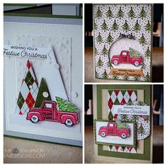 created with Stampin'Up! Trucking Along bundle Truck Along Stampin Up Cards, Stampin Up Truckin Along Christmas Cards, Su Trucking Along Christmas Cards, Stampin Up Trucking Along Card Ideas, Trucking Along Christmas Cards, Christmas Farm, Scrapbooking Stamps