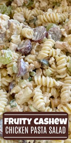 pasta salad with chicken and vegetables in a bowl