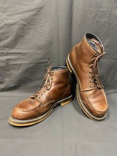 "Rare Thorogood 1892 horsehide CXL Janesville work hunting outdoor boots size 10D, brown tobacco color, resole by Brian the Bootmaker in Los Angeles with white cork halfsoles. Good used condition, some wear and marks, made in U.S.A.  Please, check carefully the measurements, photos and description of the article before buying it, we do not accept changes or returns. Outsole Approximate Dimensions: 12 1/4\" long heel to toe. 11\" Inside from the heel to the toe. 4 1/2\" Widest wide in front of fo Shoes Boots Combat, Brown Work Boots, Men Bodies, Outdoor Boots, Mens Shoes Boots, Mens Style, Work Boots, Combat Boots, Shoes Mens