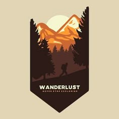 the wanderlust logo is shown with mountains in the background and trees around it