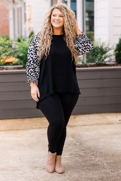 Elevate your style with this top in classic black! The high-low hem adds modern flair while the animal print sleeves bring a touch of wildness! A versatile piece, it pairs perfectly with your favorite black skinnies and booties for a chic and effortless look! 55% Linen, 45% Cotton Contrast, 100% Polyester Building Connections, Black Building, Model Fits, Printed Sleeves, High Low Hem, Black Skinnies, Affordable Fashion, Classic Black, High & Low