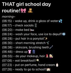 That Girl Morning Routine #clean #morning #routine #thatgirl #aesthetic ✨🧸🫧🤍 School Day Aesthetic, Aesthetic Morning Routine List, Teen Workout Plan, Easy Morning Routine, Morning Routines List, School Clean, Thatgirl Aesthetic, Girl Morning Routine