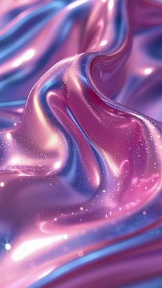 an abstract painting with pink, blue and purple liquid flowing down it's side