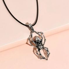 This Unique Piece Is A Wonderful Addition To Your Wardrobe And Your Style; Sure To Get Lots Of Compliments! Great For Halloween Or Anytime! Gsumdh005000ukk Skull Spider, Spider Necklace, Skeleton Skull, Womens Jewelry Necklace, Black Silver, Your Style, Unique Pieces, Skeleton, Jewelry Necklaces