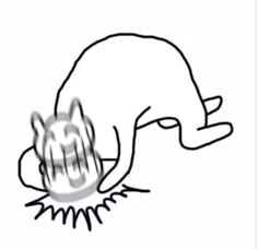 a drawing of a rat crawling on the ground with its head in it's mouth