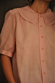 Charming vintage 100% linen shirt with round collar and small buttons Condition: perfect MEASUREMENTS: Length: 57 cm Bust: up to 100 cm Waist: up to 90 cm Vintage Cotton Dress, Warsaw Poland, Classic Jacket, Pink Blouse, Pink Shirt, 50's Dress, Vintage Cotton, Vintage Dolls, Warsaw