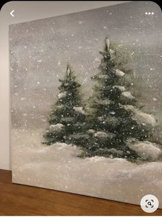 an image of a painting on the wall with snow falling off it's branches