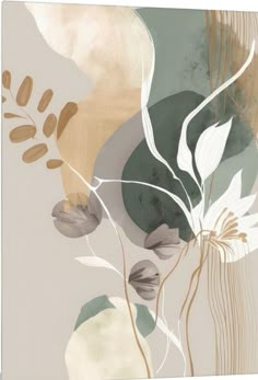 an abstract painting with flowers and leaves on the bottom half of it, in neutral tones