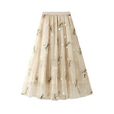 Trendy Fashion Women Embroidered Dragonfly Fairy Tulle Summer Elastic Waist Causal Long Skirts, Women's Clothing Embroidered Dragonfly, Gonna In Tulle, Tulle Long Skirt, Gauze Skirts, Skirt Tulle, High Waist Long Skirt, Fishnet Dress, Overlay Skirt, Tulle Tutu Skirt