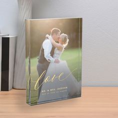 Personalize this photo block with bride and groom's names and wedding date and place. Could be a perfect keepsake gift for the newlyweds. Photo Love, Engagement Celebration, Wedding Engagement Gifts, Engagement Party Decorations, Unique Wedding Gifts, Personalized Photo Gifts