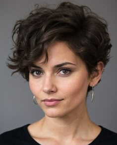 Short Curly Wedge Hairstyles, Curly Pixie Bob Haircut, Wavy Pixie Cut Round Face, Short Thick Wavy Hair, Wavy Pixie Cut, Thick Wavy Hair