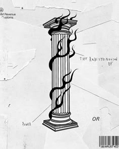 a drawing of a tall pillar with some writing on the front and side of it