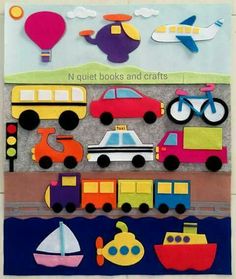 an art project with cars, trucks and boats on the side of a building that says n quiet books and crafts