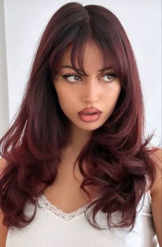 Red Gloss On Black Hair, Dark Root Red Hair, Top Dyed Hair, Subtle Hair Dye, Red Hair With Dark Roots, Subtle Red Hair, Red Hair On Brown Skin, Hair Color Cherry Coke, Brownish Red Hair