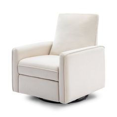 a white recliner chair sitting on top of a black base