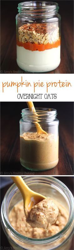 pumpkin pie protein overnight oats in a jar