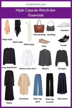 Hijab Capsule Wardrobe: Staple Pieces + Outfit Ideas - Mode Thesis Plus Size Modest Casual Outfits, Muslimah Capsule Wardrobe, Hijabi Basic Outfit, Hijabi Wardrobe Capsule, Hijabi Wardrobe Essentials, Modest Wardrobe Essentials, Modest Fashion 2023, Hijab Capsule Wardrobe, Hijabi Capsule Wardrobe