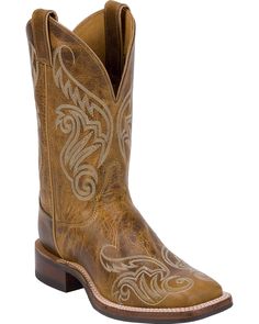 Justin Bent Rail Women's Damiana Square Toe Western Boots, Tan Tan Cowgirl Boots, Cowgirl Boots Square Toe, Cowgirl Boots Wedding, Western Boots Outfit, Justin Boots Womens, Country Shoes, Square Toe Western Boots, Womens Cowgirl Boots, Bridal Boots