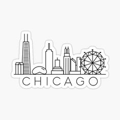 chicago skyline sticker in black and white with the word chicago written across the city