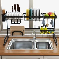 an image of a kitchen setting with sink and dish rack