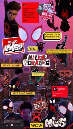 the spider - man movie poster is shown in red and black, with various stickers on