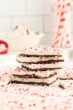 white chocolate peppermint shortbreads stacked on top of each other