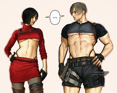 Artist: umikochannart (twitter/x) Two People High Fiving Reference, Funny Icons Twitter, Leon Ada Fanart, Ada Wong Inspired Outfit, Leon X Mr X Fanart, Aeon Resident Evil Fanart, Ada X Leon Fanart, Ada And Leon Fanart, Ada Wong Drawing