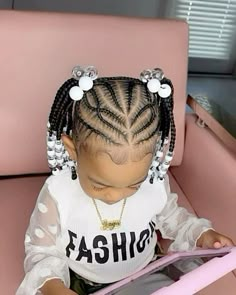 Baby Cornrow Hairstyles Girl, Kid Styles Braids, Kids Braid Hairstyles Black, Hair For Kids Braids, Easy Kid Braid Styles, Kid Hairstyles Black Braids, Toddler Girl Braids With Beads, Kid Hair Styles Easy