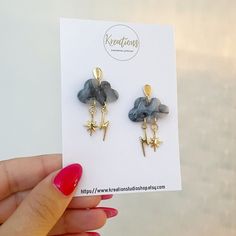 Cloud Earrings, Polymer Clay Creations, Polymer Clay Crafts, Clay Projects, Hand Designs, Chandelier Earrings, Charm Earrings, Quality Control, Designer Earrings