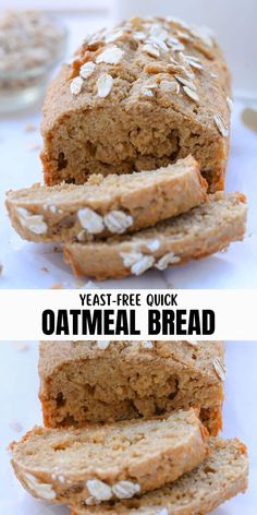 two pictures of bread with oatmeal in the middle