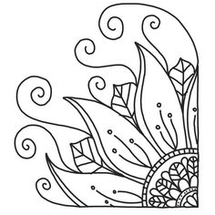 a coloring page with flowers and swirls