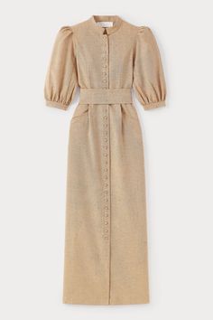 AMOAKO-DRESS LONG FLECK CHESTNUT 1914 Dress, Puff Sleeve Maxi Dress, Sweater Outfits Fall, Chestnut Color, Royal Outfits, Autumn Dress, Maxi Dress With Sleeves, Royal Fashion, Cinched Waist