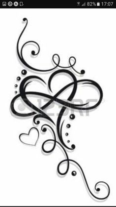 an artistic tattoo design with hearts and swirls