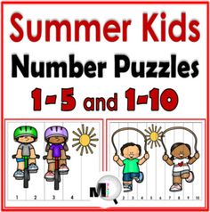 the number puzzles for kids to practice numbers 1 - 5 and 10 with pictures of children on bikes