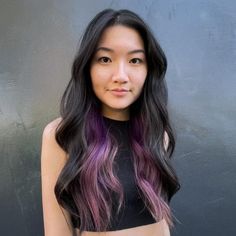 Asian Hair Purple, Purple Ends Hair, Peekaboo Highlights For Dark Hair, Purple Hair Ideas, Light Purple Hair, Hair Color Streaks