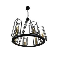 a black chandelier with four candles hanging from it