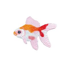 a goldfish with red and white stripes on it's body