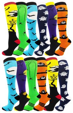 PRICES MAY VARY. HALLOWEEN SOCKS : Enjoy this upcoming Halloween by sporting these festive and chic socks adorn with colorful & spooky Halloween prints. Style your outfit with Jack o’ lanterns, black cats, witch hats, bats and more to the office, on your next date, for sports, or for a casual outing. Get complimented for having stylish socks! These distinctive patterned designs are always in style. FESTIVE NOVELTY SOCKS FOR HER: Treat yourself or a loved one. These cute patterns can be the perfe Style Your Outfit, Jack O Lanterns, Halloween Socks, Witch Hats, Stylish Socks, Sock Game, Socks For Women, Novelty Socks, Colorful Socks