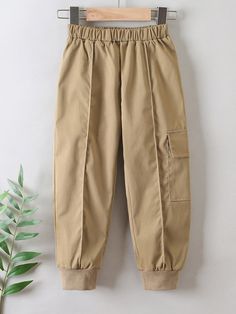 Khaki Casual   Polyester Plain Cargo Pants  Non-Stretch Spring/Summer/Fall Toddler Boys Clothing Cargo Pants For Kids, Kids Kawaii Pants, Toddler Khaki Pants, Khaki High-waisted Cargo Pants With Elastic Waistband, Boys Khaki Pants, Boys Clothing, Summer Fall