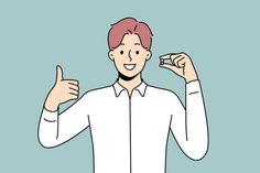 a man in a white shirt is holding his fingers up and giving the thumbs up