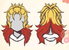 two different colored hair styles with one being blonde and the other is red, white and yellow