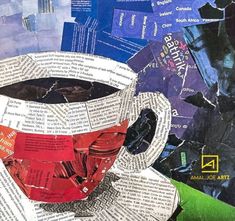 an altered photograph of a cup of coffee