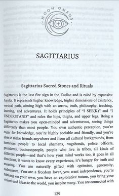 an open book with the words sagittarius written in black and white on it