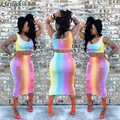 Rainbow Gradient Print Sexy Crop Top Midi Skirt Two Piece Set Stretch Mini Skirt For Summer Club Events, Trendy Summer Club Skirt, Trendy Club Skirt For Summer, Summer High Waist Bodycon Skirt, High Waist Bodycon Skirt For Summer, Trendy Summer Bodycon Skirt, Summer Club Pencil Skirt, Trendy Bodycon Skirt For Summer, Trendy Bodycon Mini Skirt For Summer