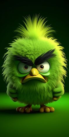 a green angry bird sitting on top of a green floor next to a black background